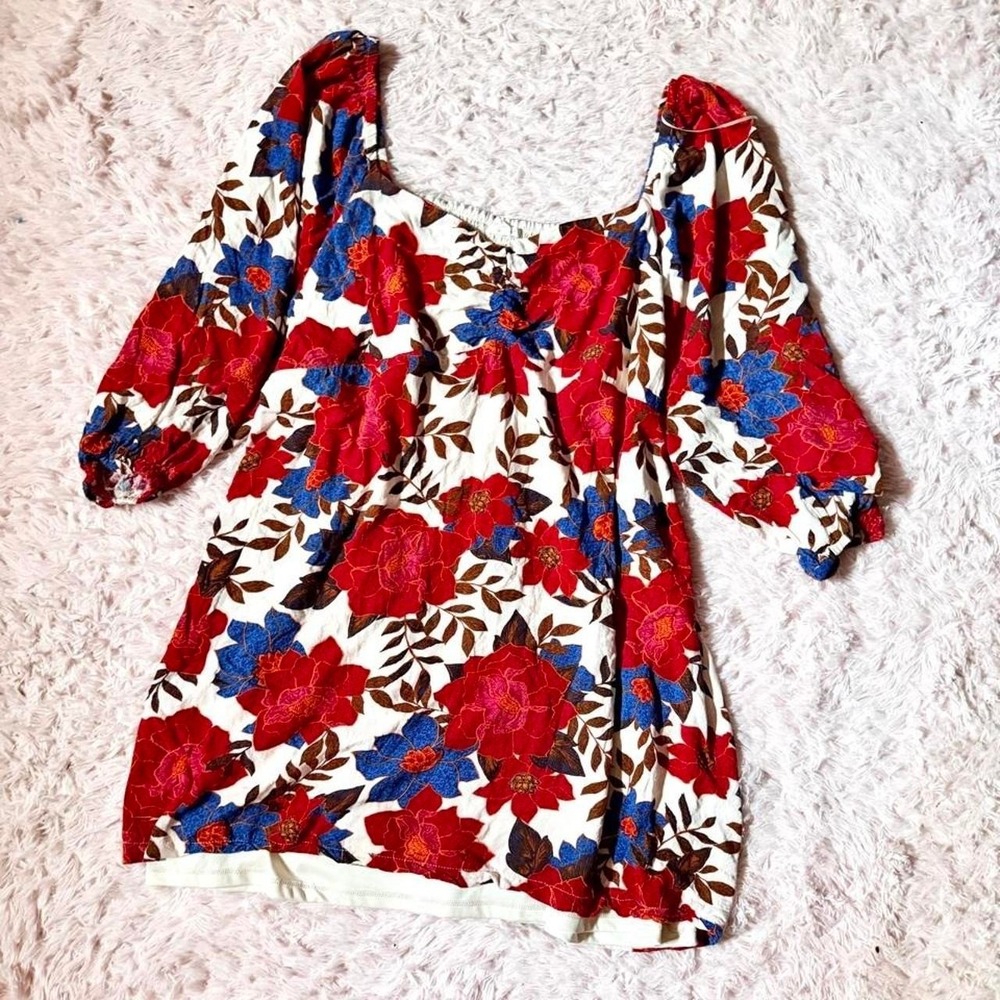 Floral Americana Patriotic Cottage Core BBQ Picnic Mini Dress Womens 4X Earthy